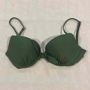 hollister swim sunshine bow bikini top olive green nylon padded bikini size 32c